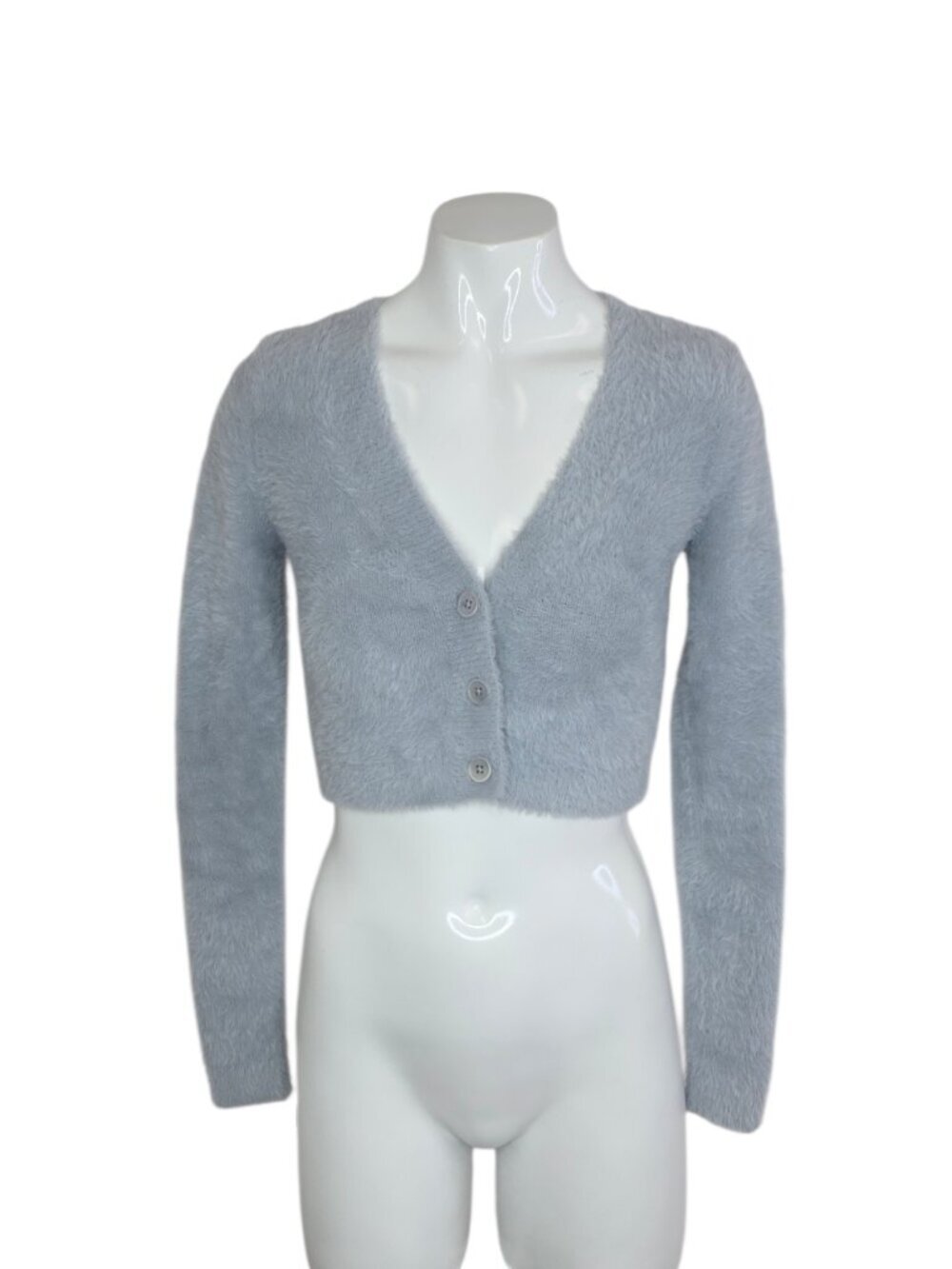 Aritzia Sunday Best Kitten Cropped Button Front Cardigan, Fuzzy, Blue, Soft, XS